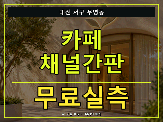대전 서구 우명동 카페 채널간판 무료실측 안내 썸네일 · AI 연출 배경