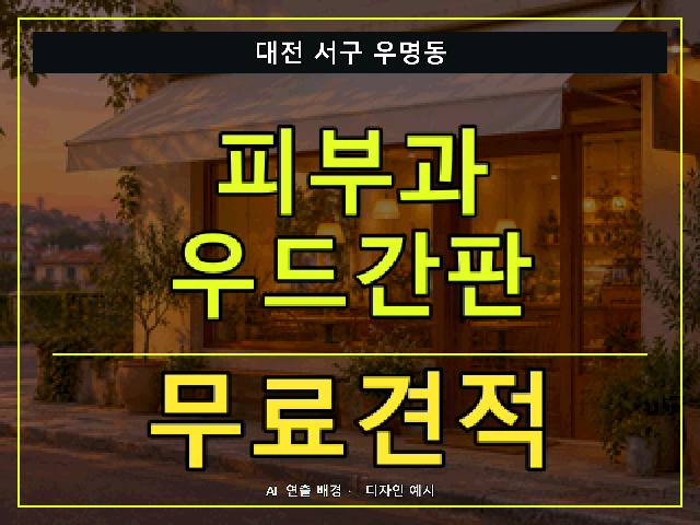 대전 서구 우명동 피부과 우드간판 무료견적 안내 썸네일 · AI 연출 배경