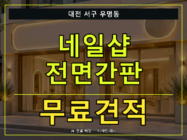 대전 서구 우명동 네일샵 전면간판 무료견적 안내 썸네일 · AI 연출 배경