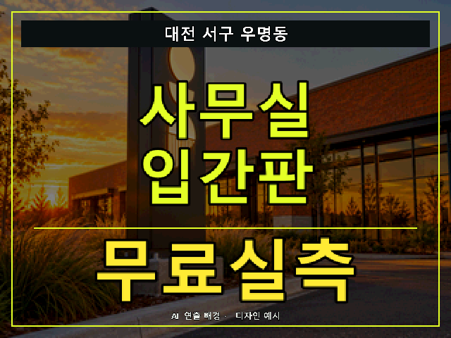 대전 서구 우명동 사무실 입간판 무료실측 안내 썸네일 · AI 연출 배경