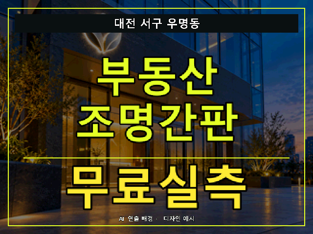 대전 서구 우명동 부동산 조명간판 무료실측 안내 썸네일 · AI 연출 배경