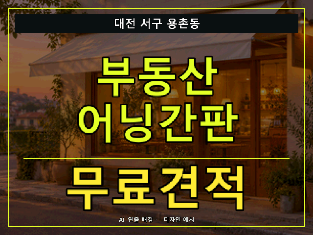 대전 서구 용촌동 부동산 어닝간판 무료견적 안내 썸네일 · AI 연출 배경