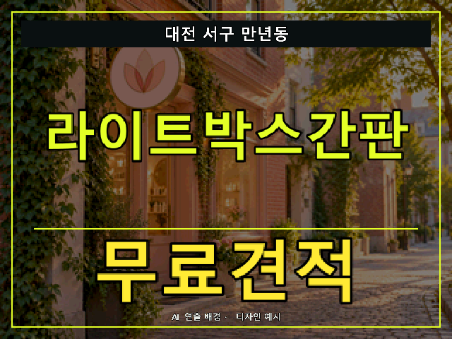 대전 서구 만년동 라이트박스간판 무료견적 안내 썸네일 · AI 연출 배경
