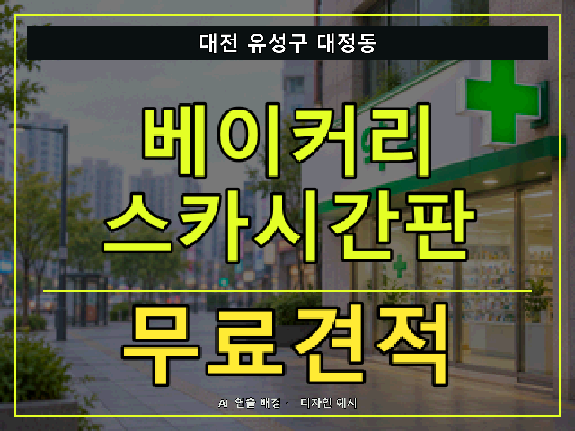 대전 유성구 대정동 베이커리 스카시간판 무료견적 안내 썸네일 · AI 연출 배경