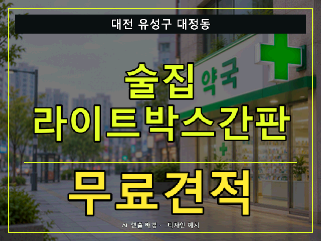 대전 유성구 대정동 술집 라이트박스간판 무료견적 안내 썸네일 · AI 연출 배경
