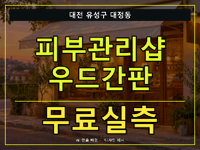 대전 유성구 대정동 피부관리샵 우드간판 무료실측 안내 썸네일 · AI 연출 배경