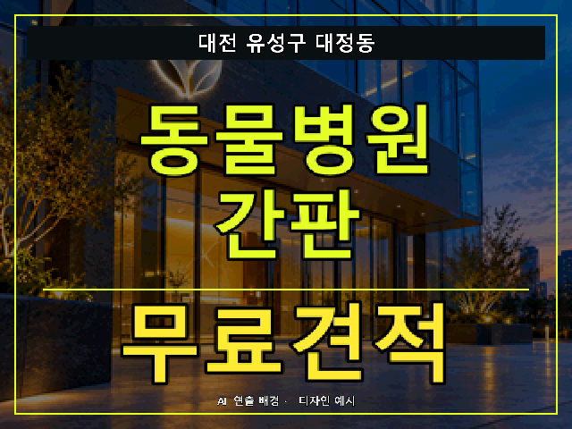 대전 유성구 대정동 동물병원 간판 무료견적 안내 썸네일 · AI 연출 배경
