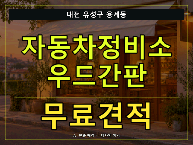 대전 유성구 용계동 자동차정비소 우드간판 무료견적 안내 썸네일 · AI 연출 배경