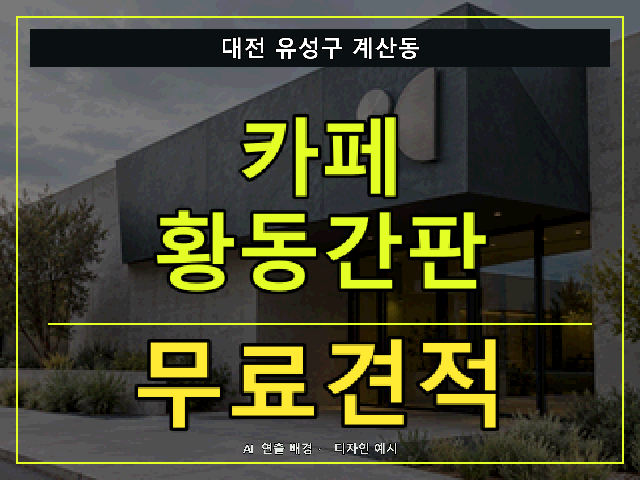대전 유성구 계산동 카페 황동간판 무료견적 안내 썸네일 · AI 연출 배경
