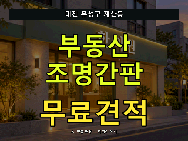 대전 유성구 계산동 부동산 조명간판 무료견적 안내 썸네일 · AI 연출 배경