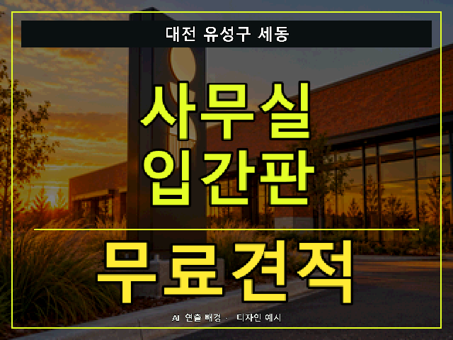 대전 유성구 세동 사무실 입간판 무료견적 안내 썸네일 · AI 연출 배경