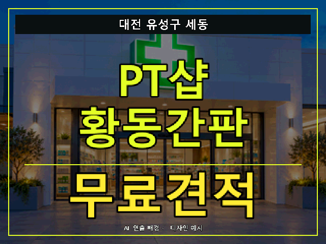 대전 유성구 세동 PT샵 황동간판 무료견적 안내 썸네일 · AI 연출 배경