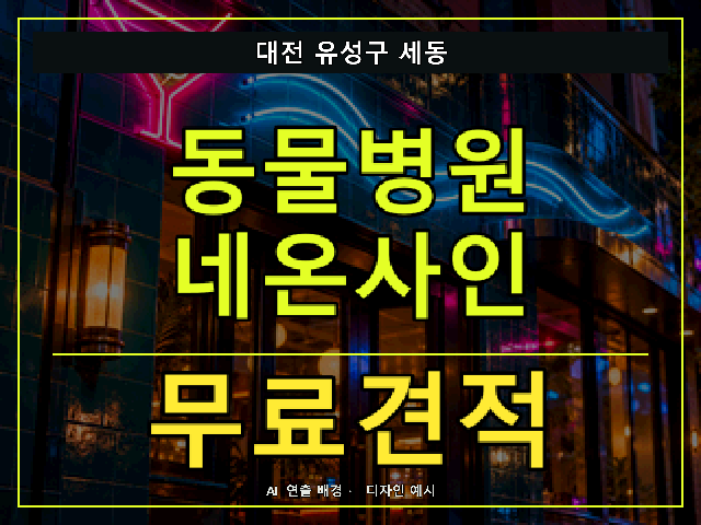 대전 유성구 세동 동물병원 네온사인 무료견적 안내 썸네일 · AI 연출 배경