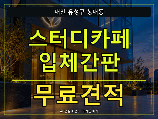 대전 유성구 상대동 스터디카페 입체간판 무료견적 안내 썸네일 · AI 연출 배경