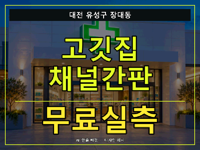 대전 유성구 장대동 고깃집 채널간판 무료실측 안내 썸네일 · AI 연출 배경