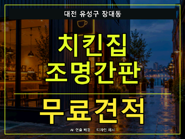 대전 유성구 장대동 치킨집 조명간판 무료견적 안내 썸네일 · AI 연출 배경