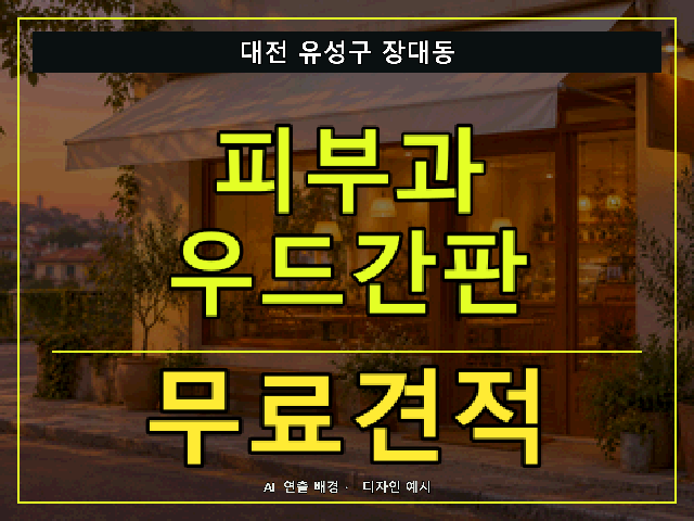대전 유성구 장대동 피부과 우드간판 무료견적 안내 썸네일 · AI 연출 배경