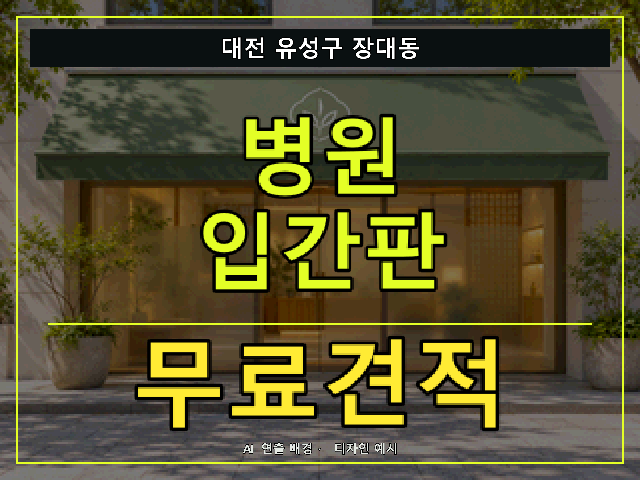 대전 유성구 장대동 병원 입간판 무료견적 안내 썸네일 · AI 연출 배경