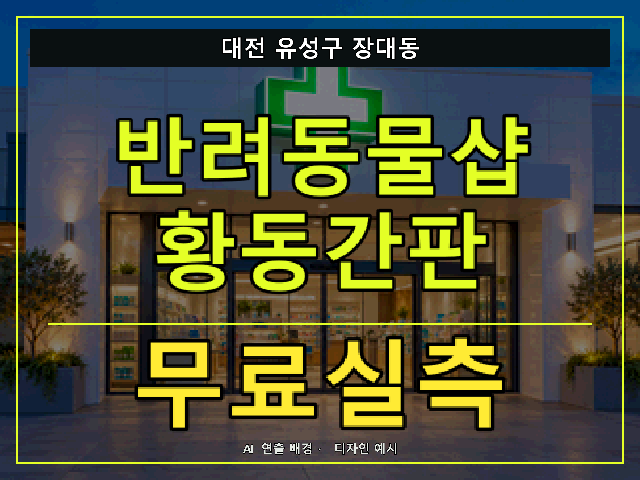 대전 유성구 장대동 반려동물샵 황동간판 무료실측 안내 썸네일 · AI 연출 배경