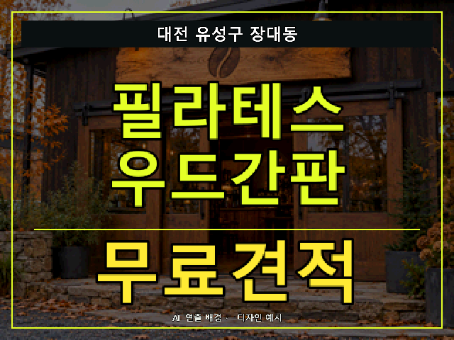대전 유성구 장대동 필라테스 우드간판 무료견적 안내 썸네일 · AI 연출 배경