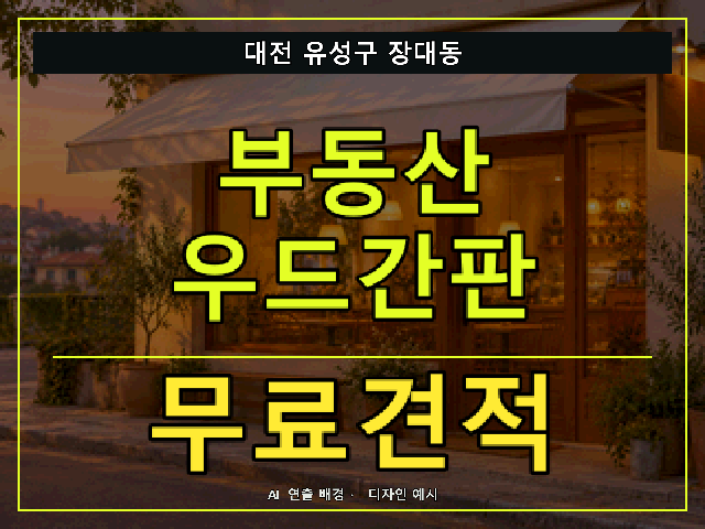 대전 유성구 장대동 부동산 우드간판 무료견적 안내 썸네일 · AI 연출 배경