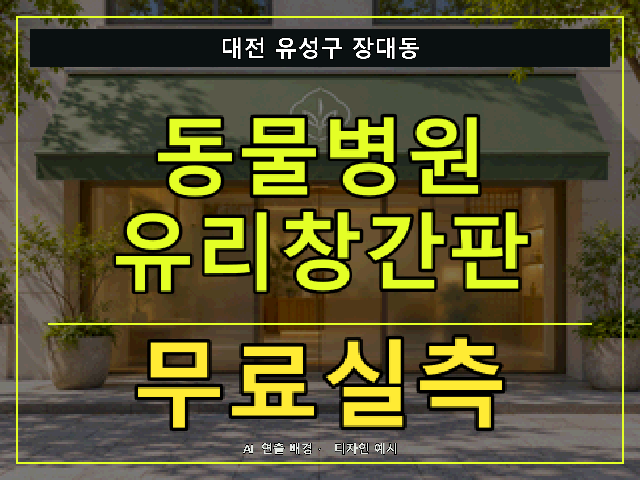 대전 유성구 장대동 동물병원 유리창간판 무료실측 안내 썸네일 · AI 연출 배경