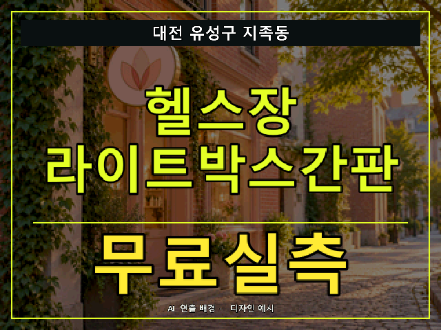 대전 유성구 지족동 헬스장 라이트박스간판 무료실측 안내 썸네일 · AI 연출 배경
