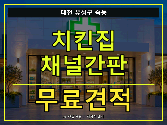 대전 유성구 죽동 치킨집 채널간판 무료견적 안내 썸네일 · AI 연출 배경