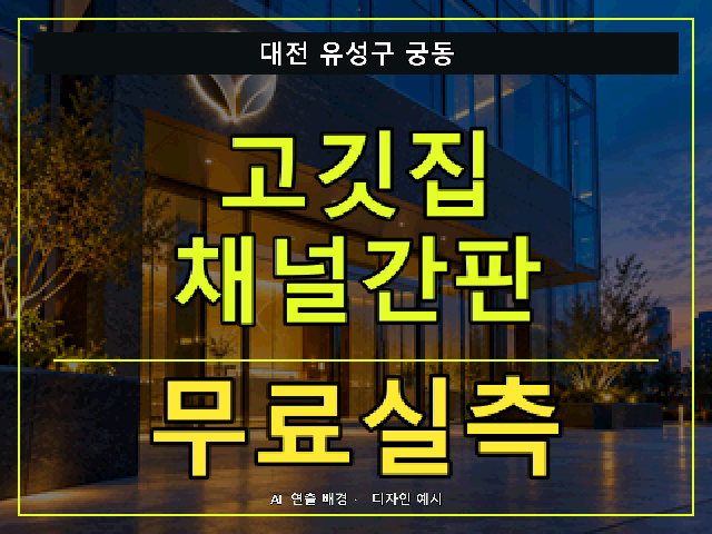 대전 유성구 궁동 고깃집 채널간판 무료실측 안내 썸네일 · AI 연출 배경
