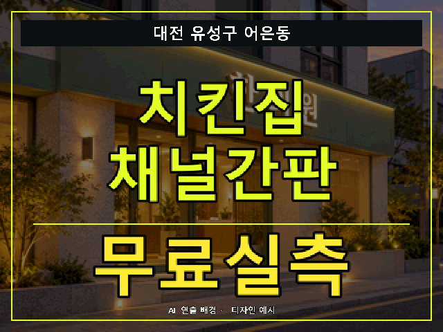 대전 유성구 어은동 치킨집 채널간판 무료실측 안내 썸네일 · AI 연출 배경