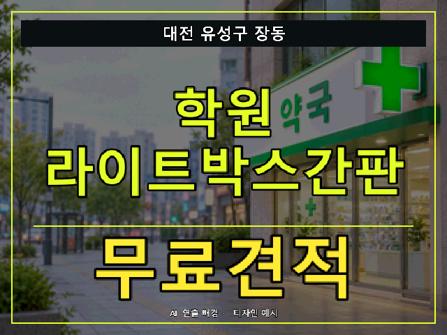 대전 유성구 장동 학원 라이트박스간판 무료견적 안내 썸네일 · AI 연출 배경