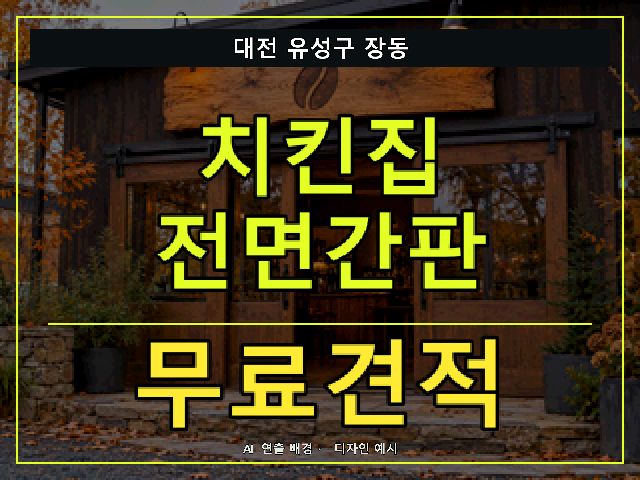 대전 유성구 장동 치킨집 전면간판 무료견적 안내 썸네일 · AI 연출 배경