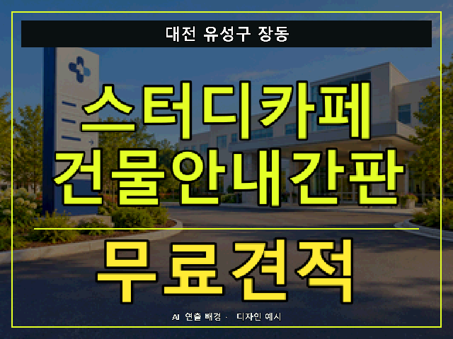 대전 유성구 장동 스터디카페 건물안내간판 무료견적 안내 썸네일 · AI 연출 배경