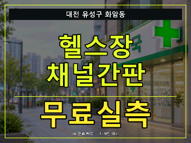 대전 유성구 화암동 헬스장 채널간판 무료실측 안내 썸네일 · AI 연출 배경