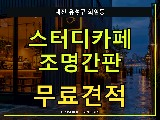 대전 유성구 화암동 스터디카페 조명간판 무료견적 안내 썸네일 · AI 연출 배경