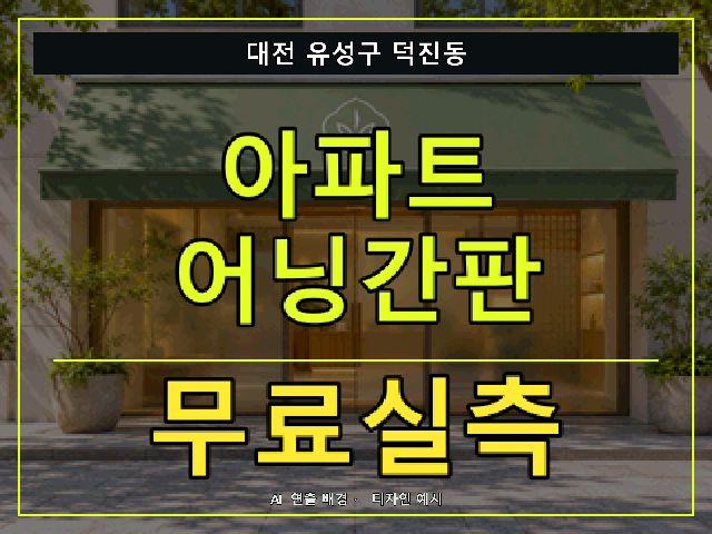 대전 유성구 덕진동 아파트 어닝간판 무료실측 안내 썸네일 · AI 연출 배경