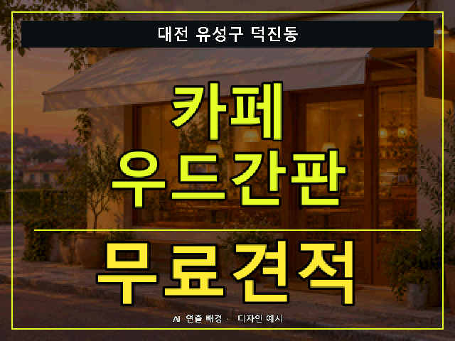 대전 유성구 덕진동 카페 우드간판 무료견적 안내 썸네일 · AI 연출 배경
