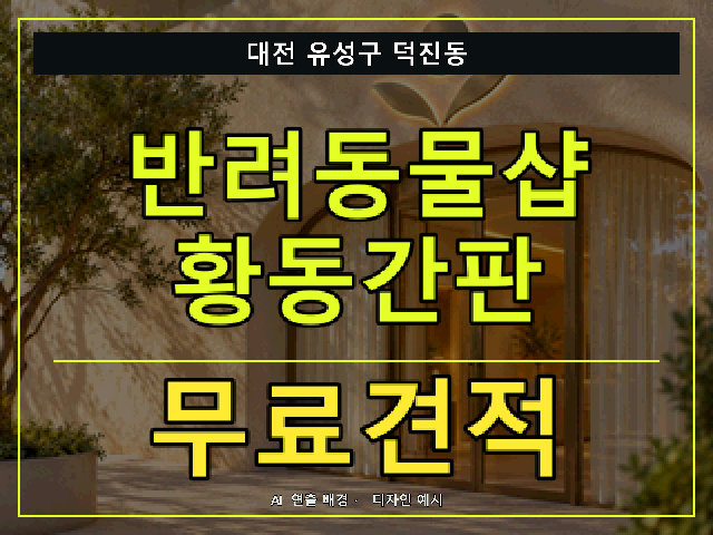 대전 유성구 덕진동 반려동물샵 황동간판 무료견적 안내 썸네일 · AI 연출 배경