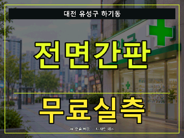 대전 유성구 하기동 전면간판 무료실측 안내 썸네일 · AI 연출 배경