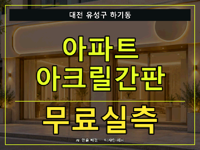 대전 유성구 하기동 아파트 아크릴간판 무료실측 안내 썸네일 · AI 연출 배경