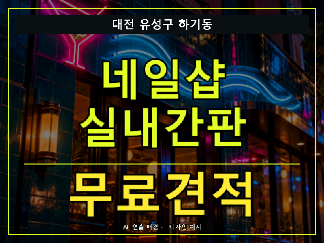 대전 유성구 하기동 네일샵 실내간판 무료견적 안내 썸네일 · AI 연출 배경