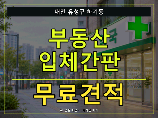 대전 유성구 하기동 부동산 입체간판 무료견적 안내 썸네일 · AI 연출 배경
