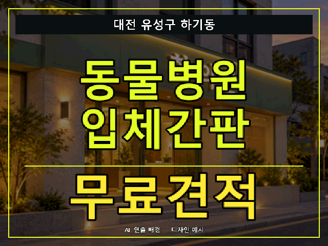 대전 유성구 하기동 동물병원 입체간판 무료견적 안내 썸네일 · AI 연출 배경