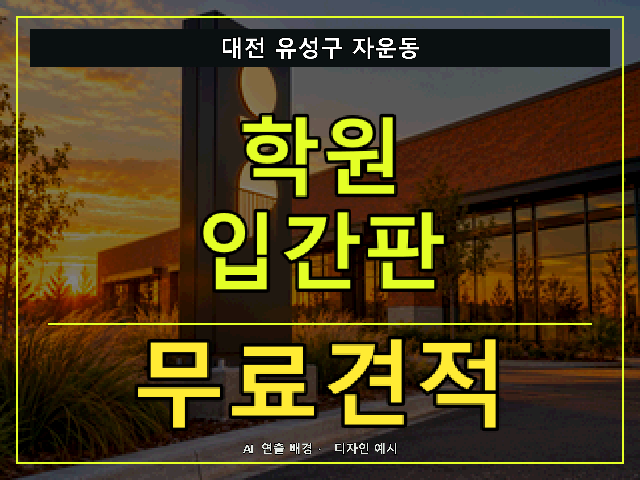대전 유성구 자운동 학원 입간판 무료견적 안내 썸네일 · AI 연출 배경