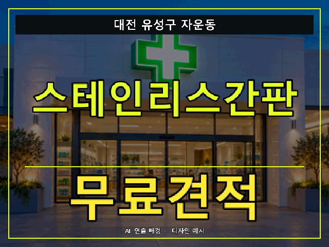 대전 유성구 자운동 스테인리스간판 무료견적 안내 썸네일 · AI 연출 배경