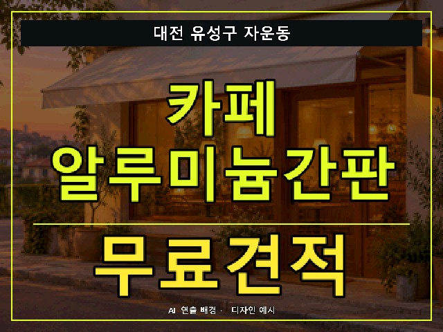 대전 유성구 자운동 카페 알루미늄간판 무료견적 안내 썸네일 · AI 연출 배경