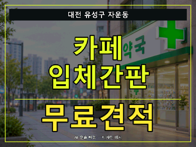 대전 유성구 자운동 카페 입체간판 무료견적 안내 썸네일 · AI 연출 배경