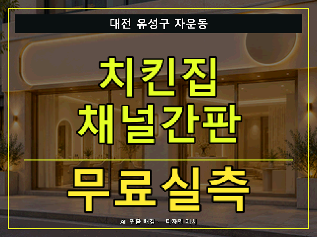 대전 유성구 자운동 치킨집 채널간판 무료실측 안내 썸네일 · AI 연출 배경