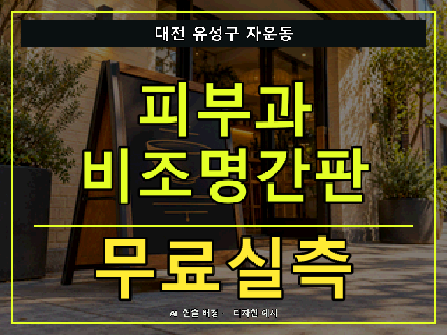 대전 유성구 자운동 피부과 비조명간판 무료실측 안내 썸네일 · AI 연출 배경