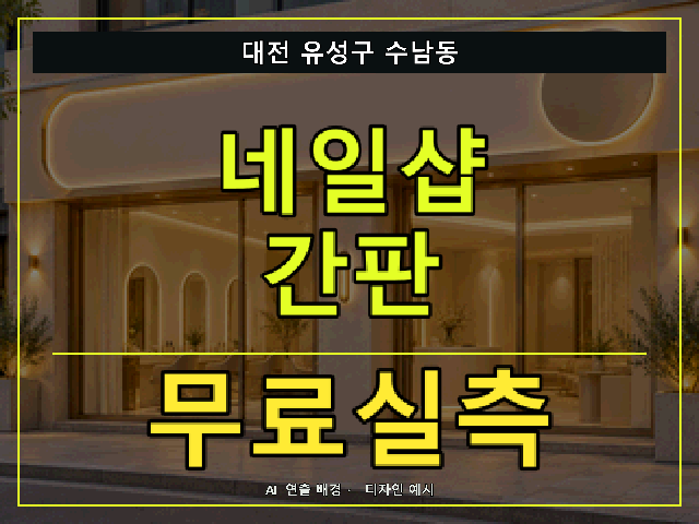 대전 유성구 수남동 네일샵 간판 무료실측 안내 썸네일 · AI 연출 배경